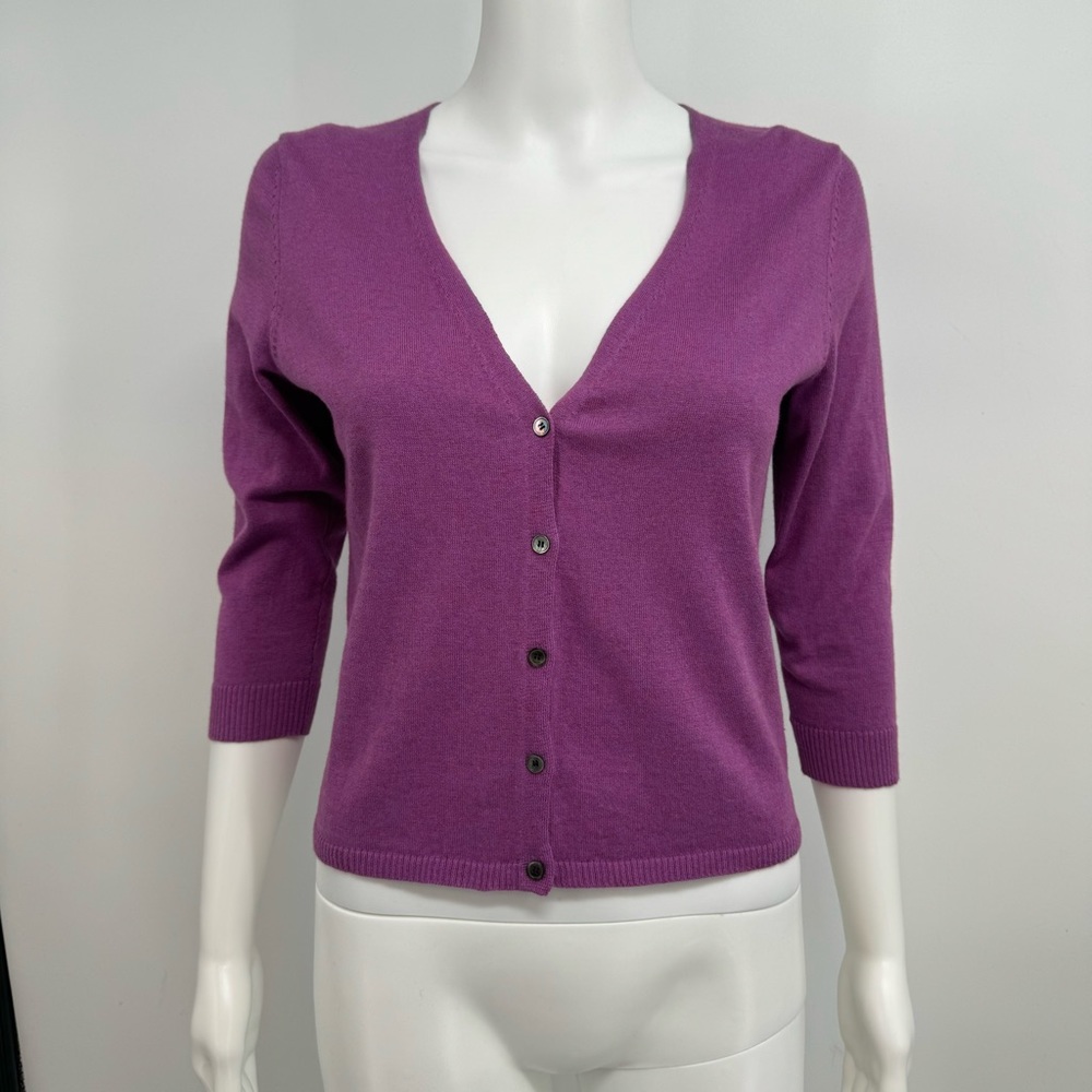 EILEEN FISHER Cardigan PP Organic Cotton Cashmere Button Front 3/4 Sleeve
